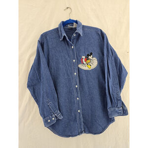 The Disney Store Denim Embroidered Characters 1928 Button Shirt. Ladies Sz Med